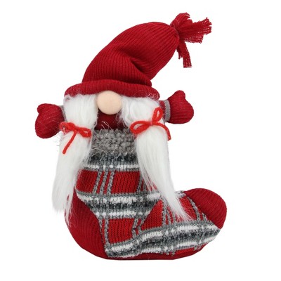 Northlight 10" Red and Gray Isolde Gnome Christmas Stocking Tabletop Figurine