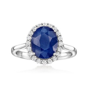 Ross-Simons 3.50 Carat Sapphire and .38 ct. t.w. Diamond Halo Ring in 14kt White Gold - 1 of 4