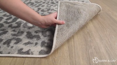 Alem Navy and White Synthetic Fur Leopard Print Area Rug