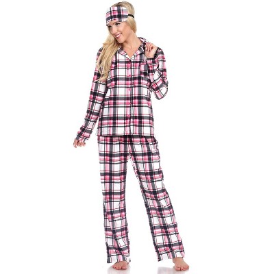Women's Three-piece Pajama Set Pink Plaid X Large - White Mark : Target