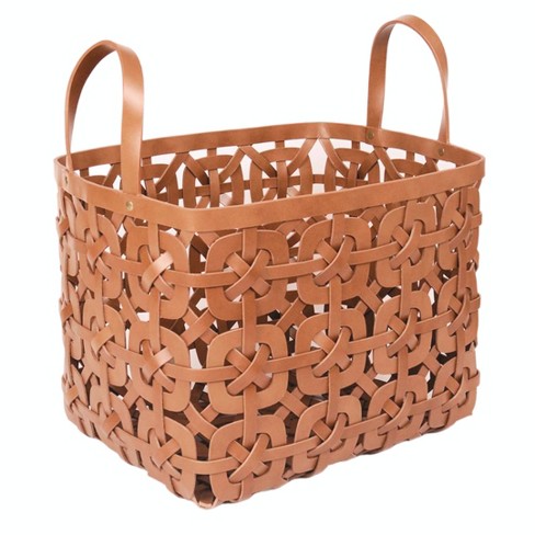 Mela Artisans Natural Large Leather Woven Basket