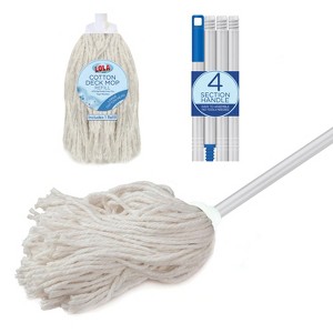 Lola Products Cotton String Wet Floor Mop w/ 1 Replacement Head, 4 Ply Cotton can Absorb 3X its Weight in Water, w/ Swivel Hang Cap for Easy Storage - 1 of 4