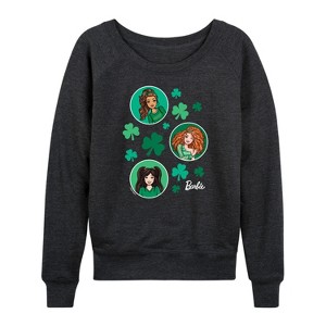 Women's - Barbie - St. Paddys Collage Lightweight French Terry Wide Neck Long Sleeve Shirt - 1 of 4