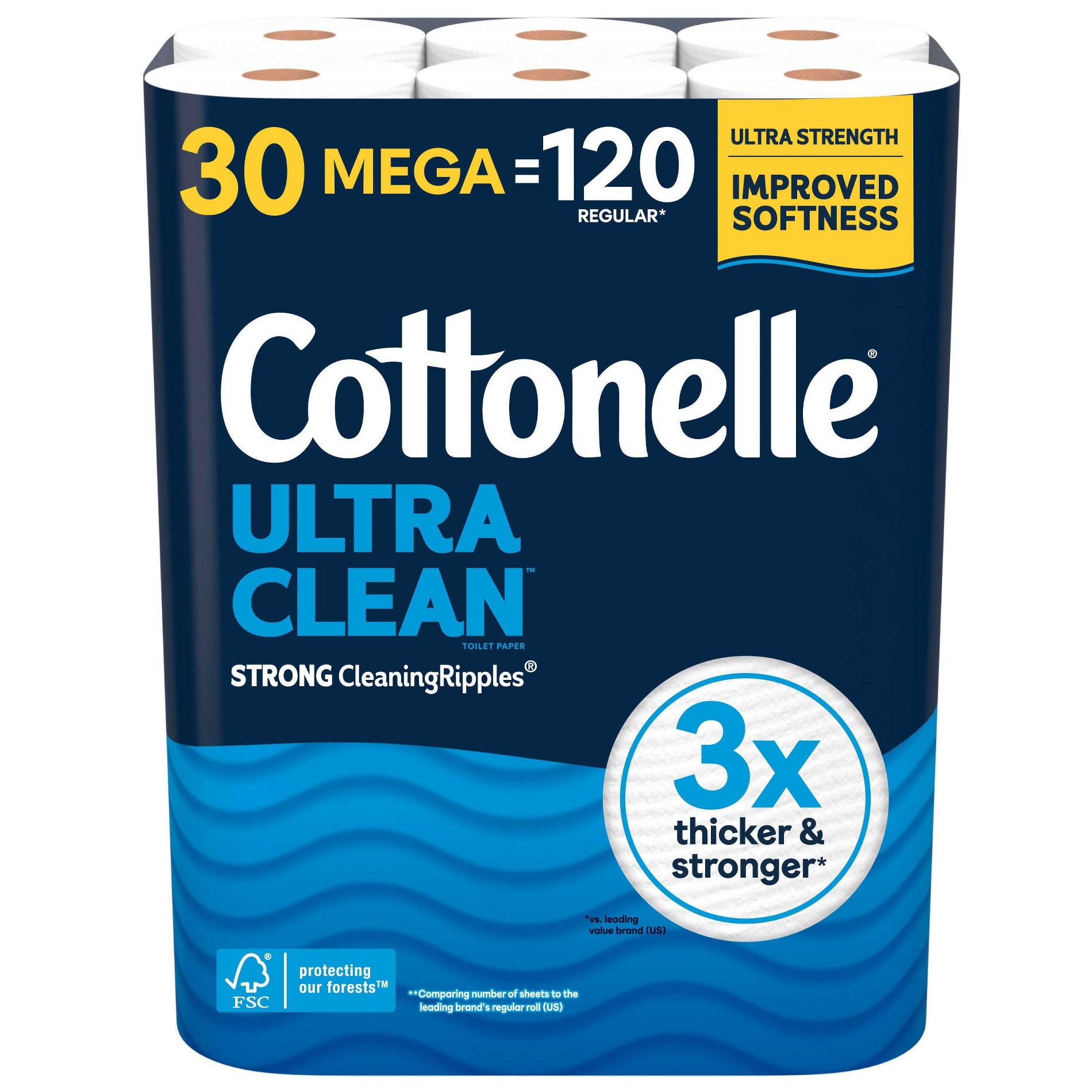 Cottonelle Ultra Clean Strong Toilet Paper - 30 Mega Rolls: No Fragrance Added