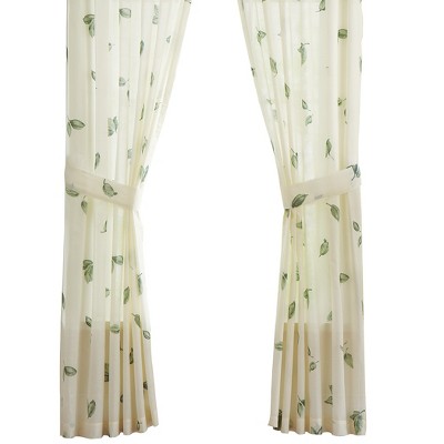 Collections Etc Magnolia Garden Floral Leaf Rod Pocket Window Curtains - Country Cottage Chic Design