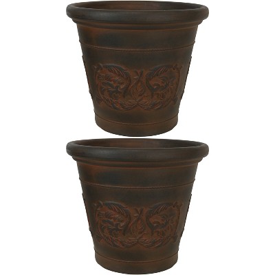 Sunnydaze Indoor/Outdoor Patio, Garden, or Porch Weather-Resistant Double-Walled Arabella Flower Pot Planter - 16" - Rust Finish - 2pk