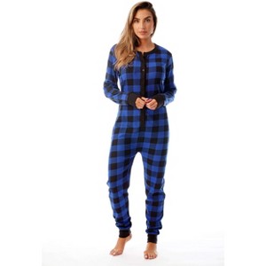 #followme Womens Henley Thermal Bodysuit | Buffalo Plaid, Tie Dye, & Printed PJ Union Suit Loungewear - 1 of 3