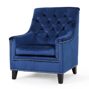 Jaclyn New Velvet Tufted Club Chair - Navy - Christopher Knight Home, Blue