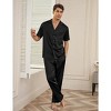 Ekouaer Men Satin Silk Pajamas Set 2 Piece Button Down Sleepwear Long Pants Loungewear with Pockets Black L - 2 of 4