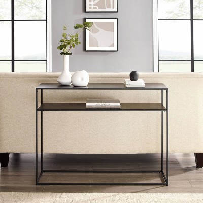 Streamlined Braxton Matte Black Steel Console Table with Storage