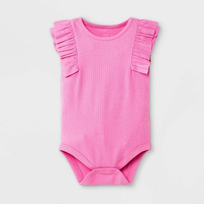 Image of Baby Girls' Rib Ruffle Bodysuit - Cat & Jack™ Bright Pink Newborn