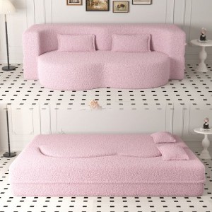 NicBex Modern Floor Sofa Bed with 2 Pillows, Foldable Sleeper Sofa, Teddy Fabric Convertible Sofa, Space-Saving Couch for Living Room, Loveseat Sofa - 1 of 4