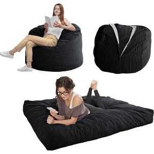 MAXYOYO Giant Bean Bag Chair Bed, Convertible Beanbag Folds from Lazy Chair to Floor Mattress, Black - 1 of 4