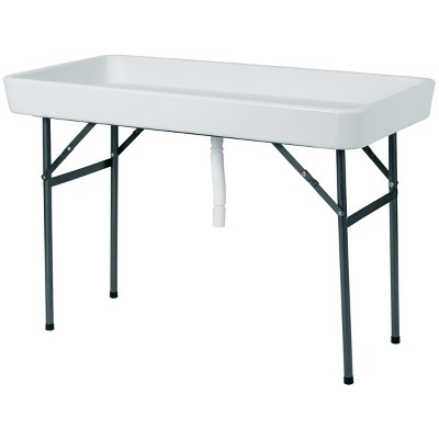 Tangkula Folding Ice Table with Drain 4 ft Portable Cooler with Removable Skirt No Assembly Fill and Chill Table for Food Drink Beverage White