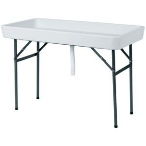 Tangkula Folding Ice Table with Drain 4 ft Portable Cooler with Removable Skirt No Assembly Fill and Chill Table for Food Drink Beverage White - 1 of 4