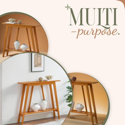 Honey Ginger Narrow Wood Console Table with Storage Shelf