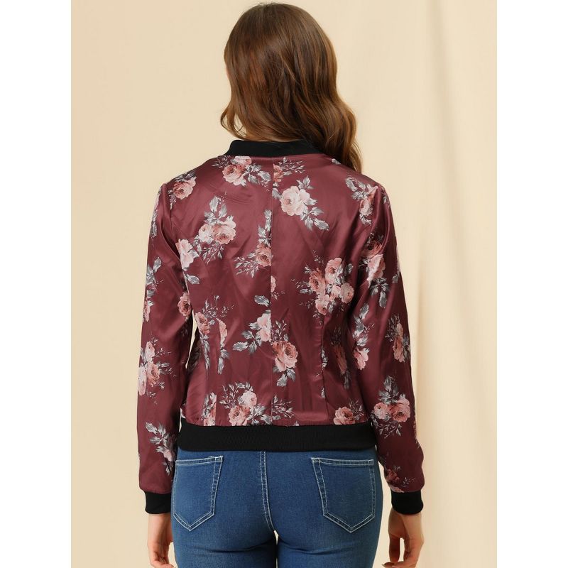 Allegra K Women's Stand Collar Floral Prints Zip Up Lightweight Short Jacket, 6 of 8