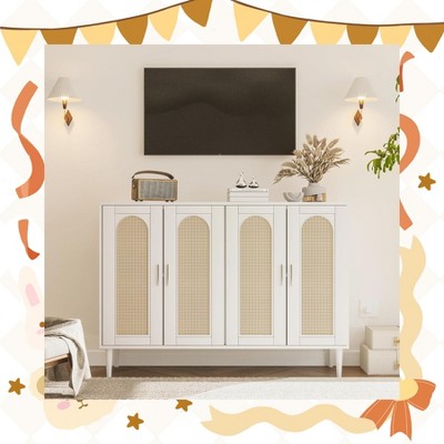 Garvee Sideboard Buffet Cabinet with 4 Rattan Doors ¨C Multifunctional Storage for Dining Room, Kitchen