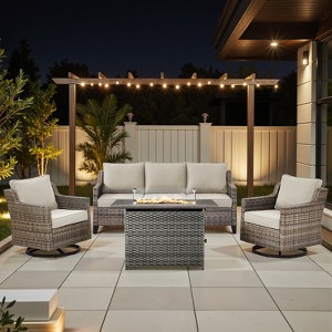 Buenhomino 4/6/7 PCS Patio Furniture Set with Fire Pit Table, Weather-Resistant Wicker Patio Fire Pit Set with Sofa Couch, Swivel Patio Chair Set - 1 of 4