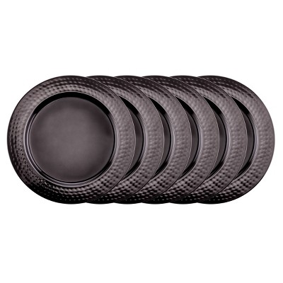 Old Dutch 13" 6pk Stainless Steel Hammered Rim Mirror Charger Plates Black