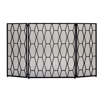 Contemporary Metal Geometric Fireplace Screen Black - Olivia & May: Iron Mesh, No Assembly Required