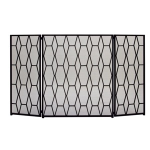 Contemporary Metal Geometric Fireplace Screen Black - Olivia & May: Iron Mesh, No Assembly Required - 1 of 4