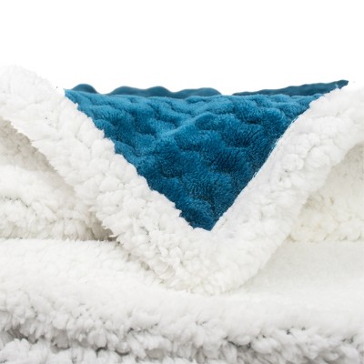 Reversible Teal Blue Sherpa Fleece Throw Blanket