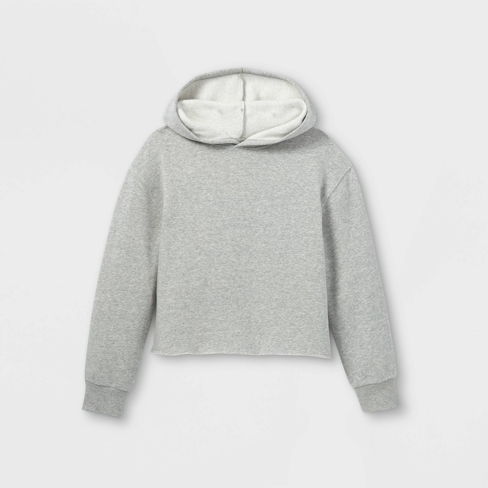 Size Large (10/12) Kids' Fleece Raw Edge Hoodie, Art Class, Heather Gray