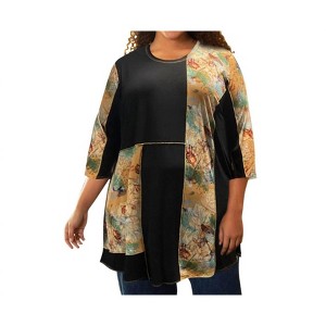 Women's Print Block 3/4 Sleeve Tunic - Plus - On The Plus Side - 1 of 4