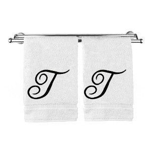 BC BARE COTTON Monogrammed Hand Towel, 100% Turkish Cotton - Set of 2 - White - Black Script - 1 of 4