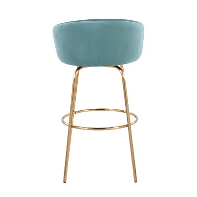 Claire Light Blue Velvet and Gold Metal Swivel Bar Stool