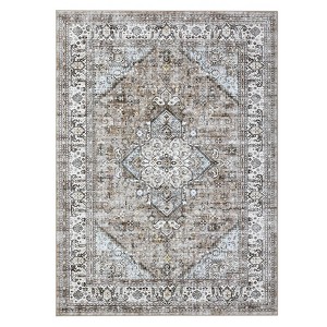 Washable Distressed Floral Print Area Rugs for Bedroom Living Room, Vintage Soft Non Slip Dining Room Carpet - 1 of 4