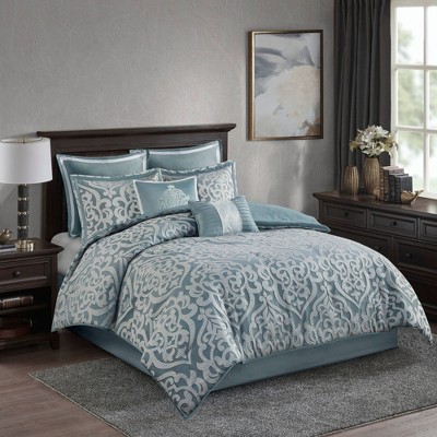 8pc Queen Essence Oversized Clipped Jacquard Comforter With Euro Shams And Throw  Pillows Bedding Set Ivory - Madison Park : Target