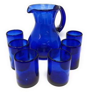 Dos Sueños Mexican Hand Blown Glassware Combo Set - Pure Cobalt Design Pitcher and Tumblers - 1 of 4