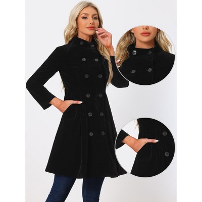 INSPIRE CHIC Women's Velvet A-Line Steampunk Double Breasted Winter Trench Coats Small Black — фото 2