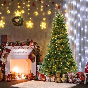 Costway 6FT/7FT/8FT Artificial Xmas Tree with 821/1188/1498 PVC Branch Tips 560/700/880 Warm White LED Lights - 1 of 4