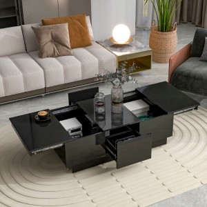 High-gloss Center Table with Sliding Top for Living Room, 39.3"x21.6", Black - 1 of 3