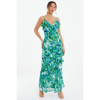 QUIZ Women's Chiffon Floral Frill Maxi Dress