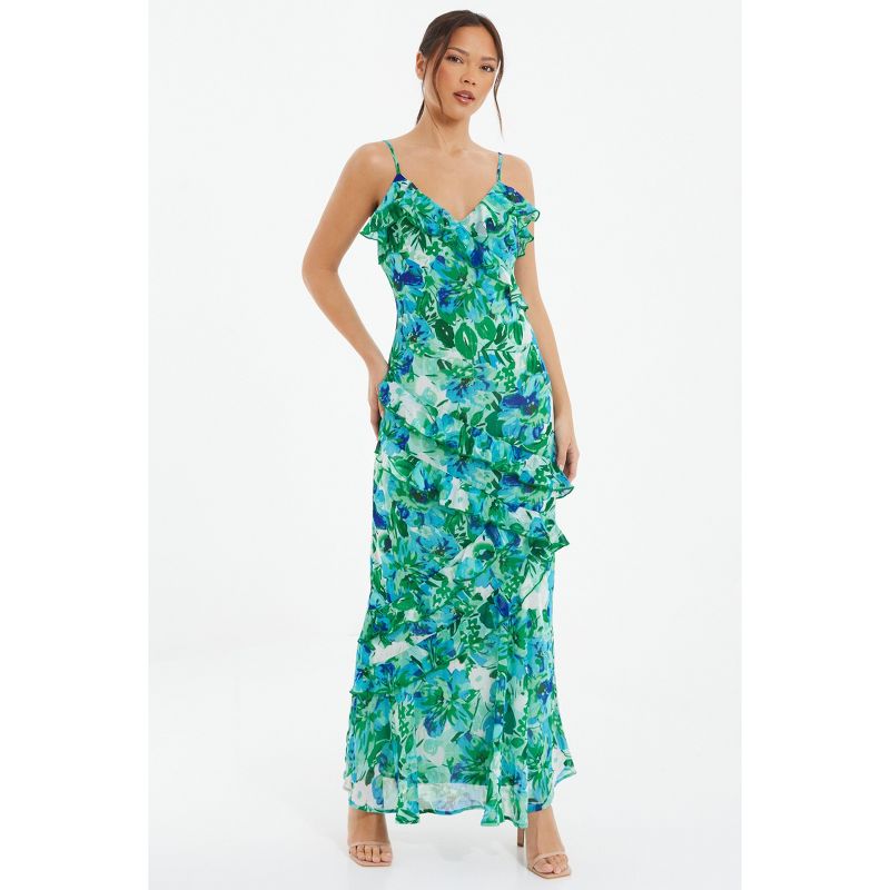 QUIZ Women's Chiffon Floral Frill Maxi Dress, 1 of 6