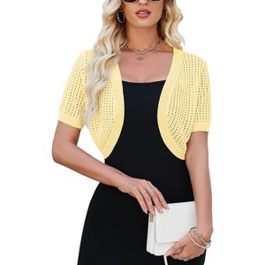 Womens Short Sleeve Shrug Cardigan Bolero Lightweight Open Front Knit Sweater Cardigans Shrug for Dress - 1 of 4