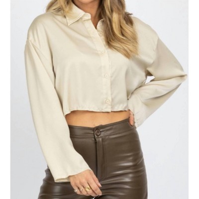 Women's CROPPED SILKY BUTTON BLOUSE - Mimosa