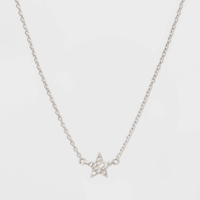 Sterling Silver Pave Cubic Zirconia Star Chain Necklace - A New Day™ Silver/Clear