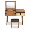 GlasFlength Classic Wood Makeup Vanity Tables Set with Flip top Mirror and Stool, Drawers and storage space, Brown, 43.3"*19.7"*51.4" - 2 of 4
