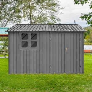 NicBex 6ftx8ft Outdoor Storage Sheds Metal Garden Sheds with Lockable Door and Window for Lawn, Garden, Patio, Gray - 1 of 4