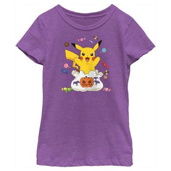 Girl's Pokemon Halloween Pikachu Bag of Candy T-Shirt