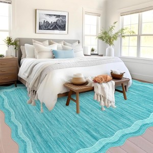 Washable Wavy Edge Area Rug, Non Slip Non Shedding Low Pile Floor Cover, Soft Accent Mat for Kitchen Bedroom Hallway Entryway Office - 1 of 4
