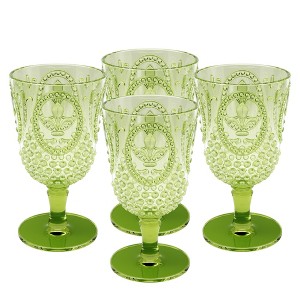Elle Decor Acrylic Goblets, Set of 4, 15-Ounce, Unbreakable Acrylic Wineryglasses, Shatterproof Long Stemmed Glasses, Bar Drinking Cups, Green - 1 of 4