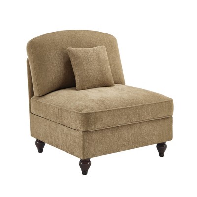 Vynxaria Modern Armless Sofa Light Coffee Chenille, W/1 Pillow, Detachable Ruffle Skirts, Multi-Module Configurable, Curved Petal Armrests