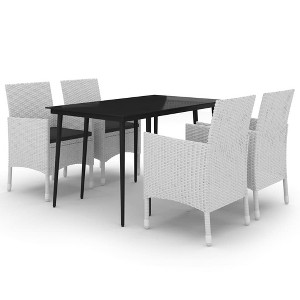 vidaXL Elegant 5-Piece Patio Dining Set with Cushions - Outdoor Seating with Weather-Resistant PE Rattan, Powder-Coated Steel Frame, Black Glass Table - 1 of 4