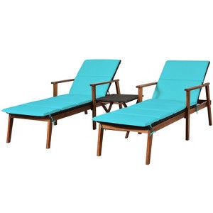 Tangkula Set of 3 Chaise Lounge Chair Set Acacia Wood Frame Adjustable Backrest W/Cushions - 1 of 4